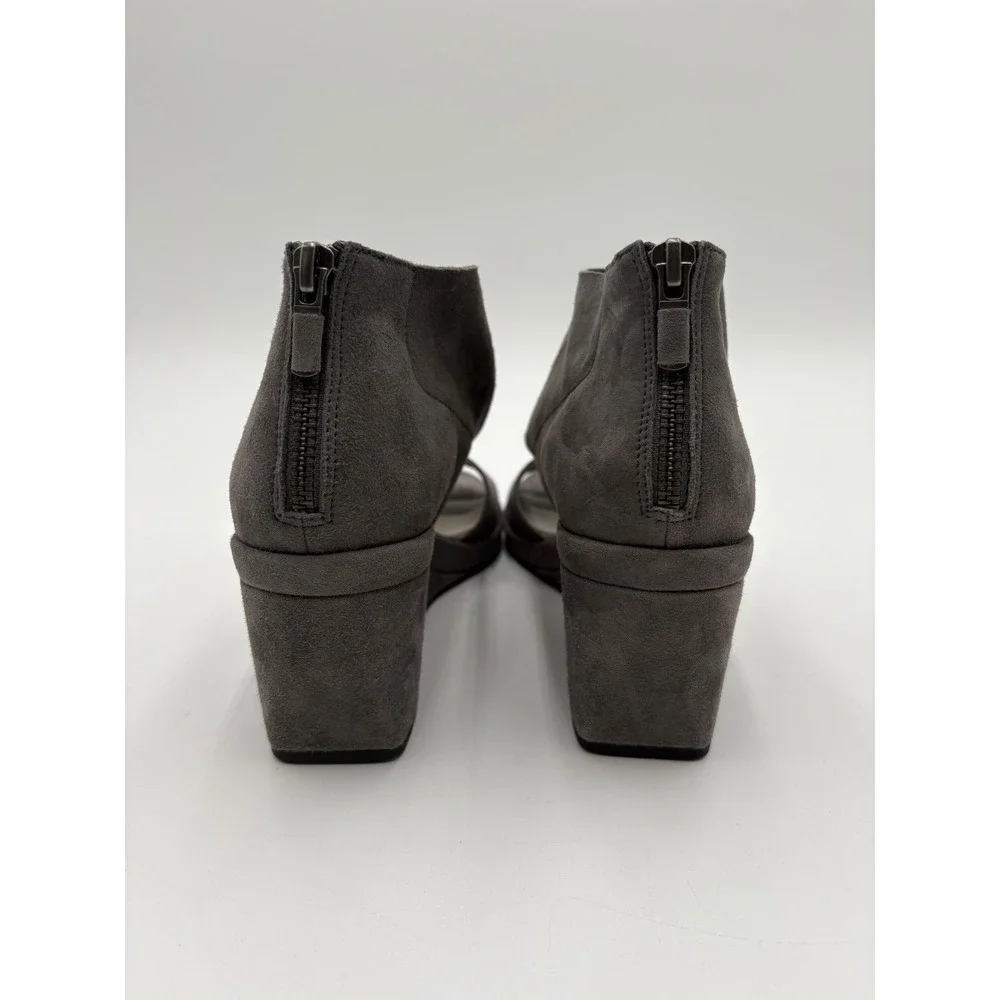 Eileen Fisher Womens Gray Suede Wedge Sandals Open Toe Back Zip Shoes Size 6 US
